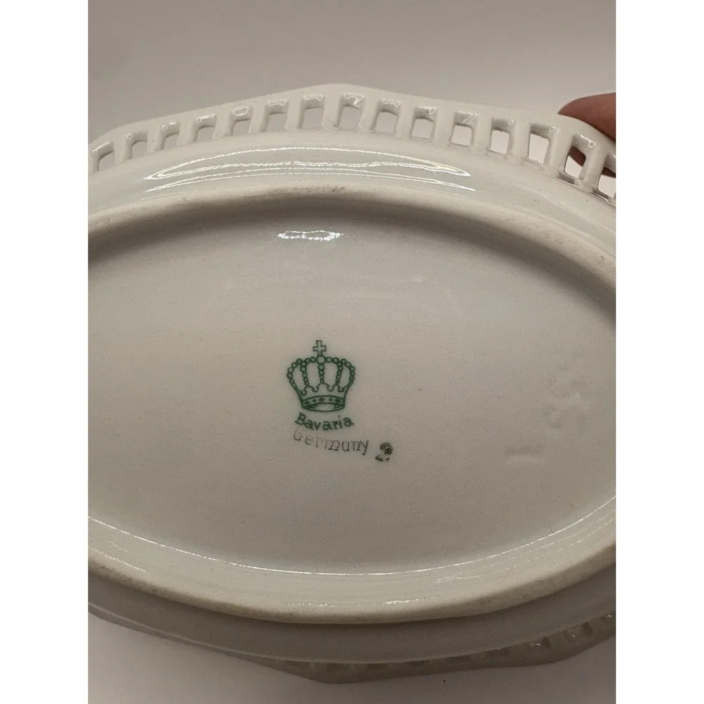 Bavaria Germany Duck Mallard Scene Oval Trinket Dish w/gold edge